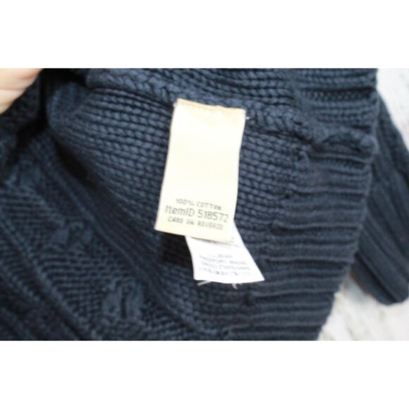 LL Bean Double L Cable Sweater Crewneck Classic Navy Size S Pet - Picture 5 of 10